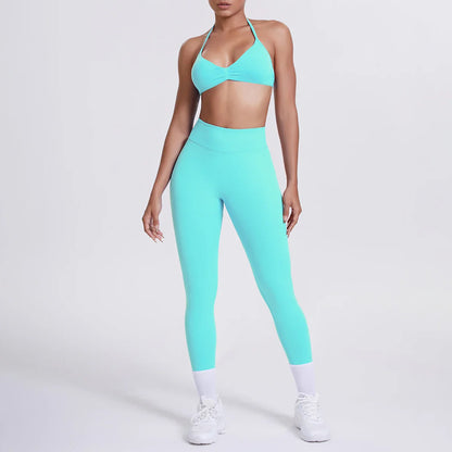 Women 2pcs Patchwork Sport Yoga Suit Training Sleeveless Sport Gym Tops Tummy Control Slimming Booty Leggings Yoga Suit Sports
