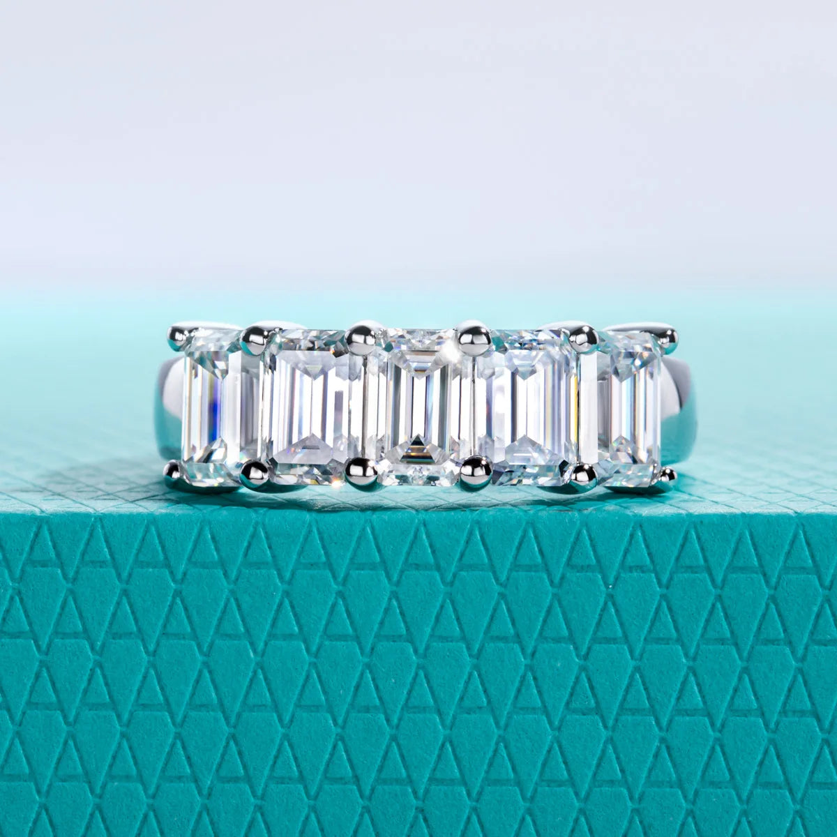 0.6ct 3cttw Emerald Cut Moissanite Wedding Band Ring 925 Sterling Silver D Color Moissanites Promise Ring for Women