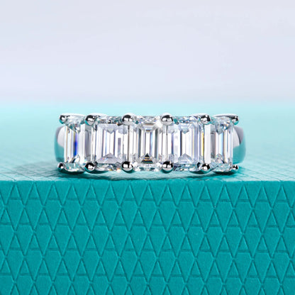 0.6ct 3cttw Emerald Cut Moissanite Wedding Band Ring 925 Sterling Silver D Color Moissanites Promise Ring for Women