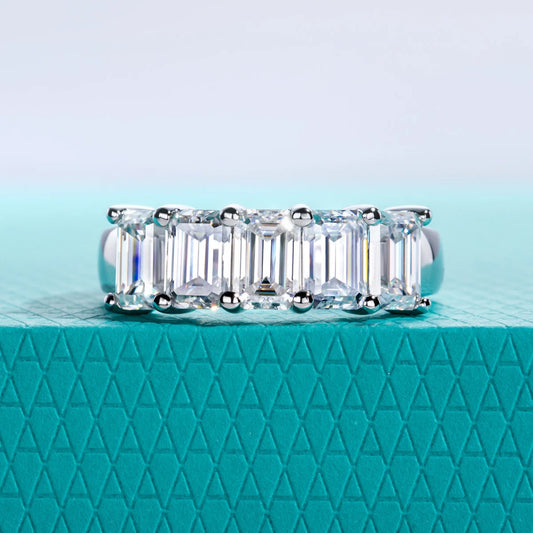0.6ct 3cttw Emerald Cut Moissanite Wedding Band Ring 925 Sterling Silver D Color Moissanites Promise Ring for Women
