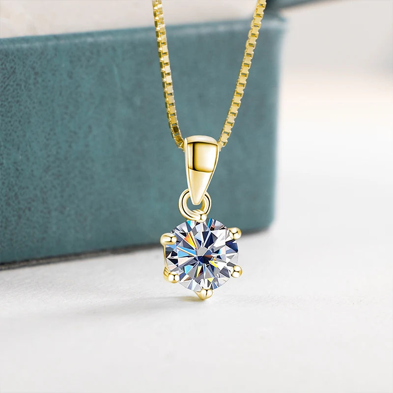 1Carat Moissanite Jewelry Set For Women Sterling S925 Silver Gold Plated Necklace Earrings Ring GRA Certified Wedding