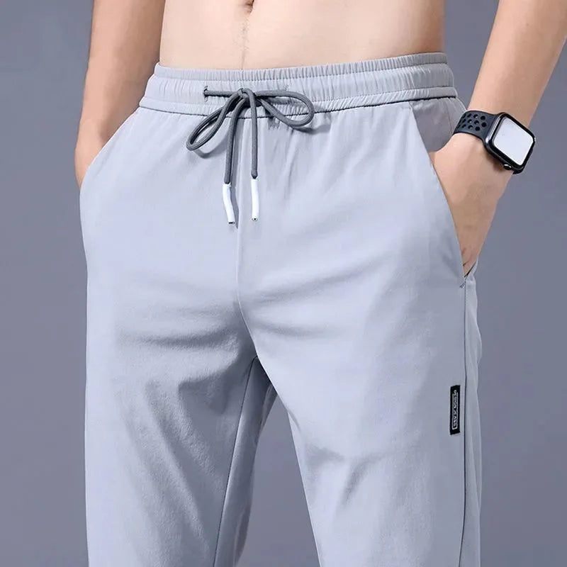 Men Summer Thin Ice Silk Pants Loose Style Workwear Casual Quick Dry Sports Pants Long Breathable High Elasticity