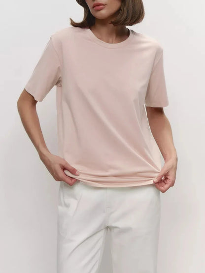 Summer 100% Cotton Women's T-shirt Bottoming Basic Fashionable Lady Short Sleeve Loose Tops Shirts Solid 230g/㎡ Tops