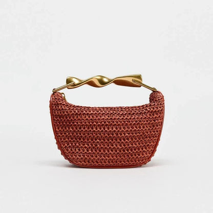 Summer Half-Moon Beach Straw Shoulder Bags Women's Straw Bucket Bag Purse Woven Straw Handbags Casual Tote Crossbody Bag