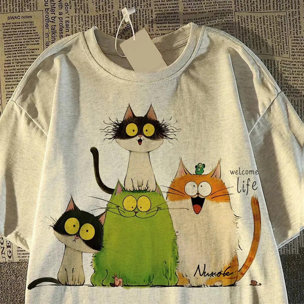 Women's Y2K Aesthetic T-Shirt, Colorful Bow Tie Print, Casual Streetwear Top