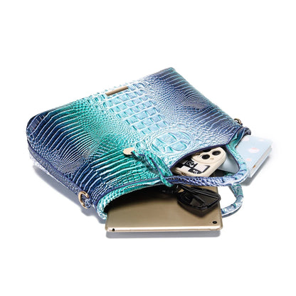 crocodile pattern colorful solid color high-end retro women's handbag