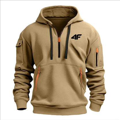 Men's hooded sweater casual sports jumper vintage Harajuku long sleeve zipper multi-pocket casual loose coat Street
