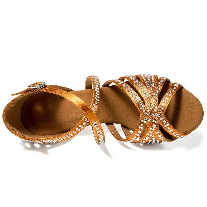 Women Latin Dance Shoes Latin Salsa Girl Dancing Shoes Black Shiny Ballroom Dance Shoes For Girls Ladies
