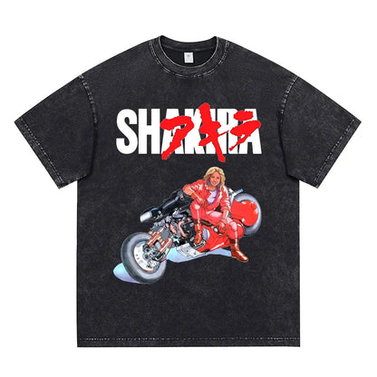 Japanese Anime Akira Washed Vintage T Shirt Science Fiction Cartoon Movie Shotaro Kaneda T-shirt Men Women Cotton Casual T-shirt