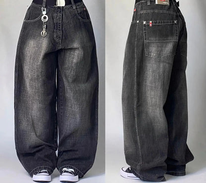 Streetwear New Vintage Letter Printing Washed Baggy Jeans Women Y2K Harajuku Hip Hop Popular Gothic High Waist Wide Leg Pants