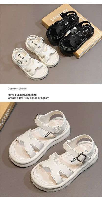 New Summer Girl Sandals Fashion Solid Color Children Causal Versatile Open-toe Beach Shoes Breathable Kids Thick Bottom Sandals