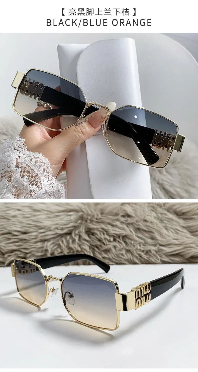 New Fashion Metal Box Women's Sunglasses High Quality High Sense Trend Street Sun Glasses Girls Sunshade Glasses UV400