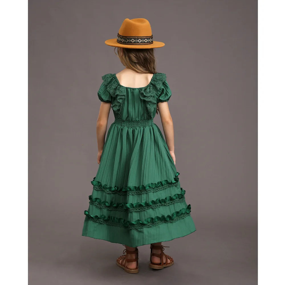 Princess Girls Lace Bohemia Long Dresses Baby Kids Flower Wedding Party Dress Cotton Lining Vestidos Costume Children Clothing
