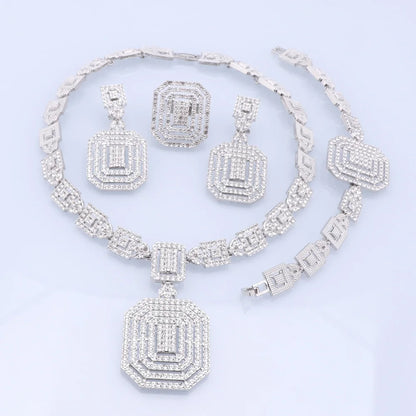 Silver Plated Jewelry Sets For Women Necklace Earrings Bracelet Ring Dubai African Indian Bridal Accessory