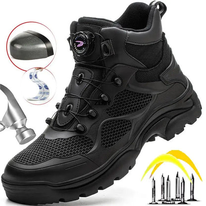 Construction Work Boots Men Steel Toe Safety Shoes Rotated Button Anti-smash Puncture Proof Sneakers Man High Top Security Boot