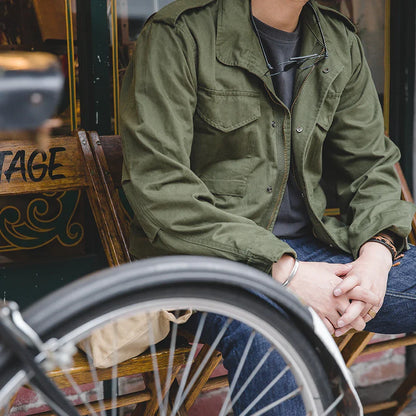 Jackets for Men Green Outdoor Windbreaker Vintage Casual Solid Coat Mens Clothes Multi-Pocket Jacket