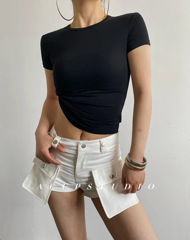 Back Hollow Out Solid Women's T-shirt Korean Fashion Short Sleeve Slim Streetwear Summer Tops Soft Tees Female Clothing