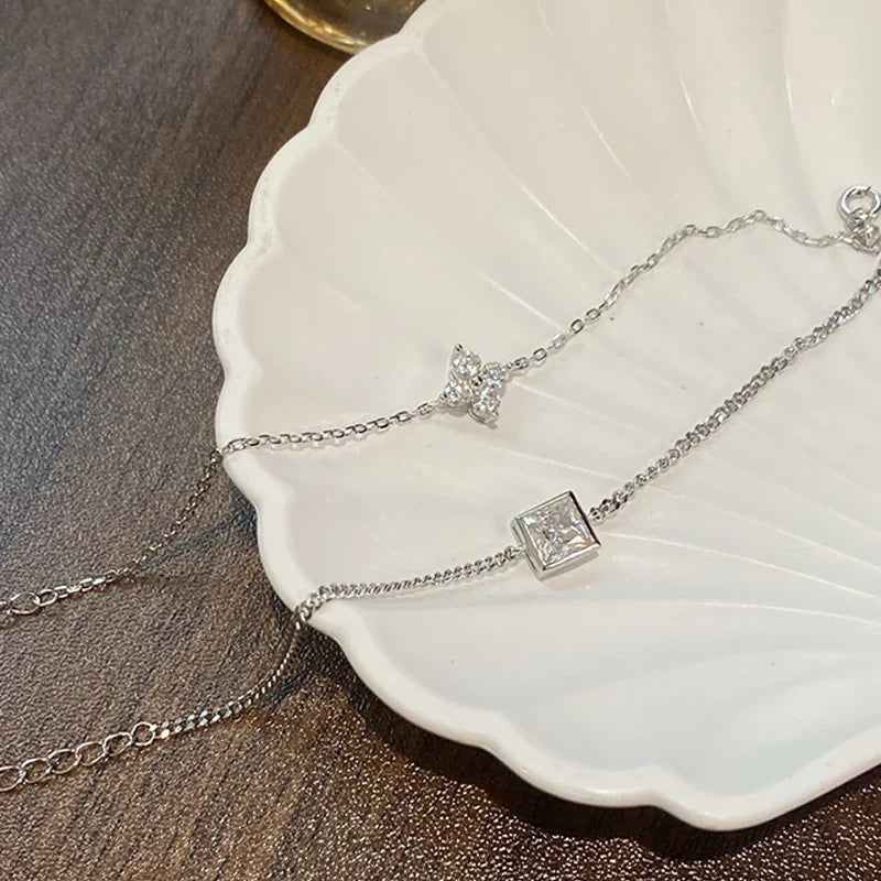 5.5mm D Vvs1 Princess Cut Moissanite Bracelet for Women Candy Elegant Wedding Chain Pure 925 Silver Jewelry Birthday Gift