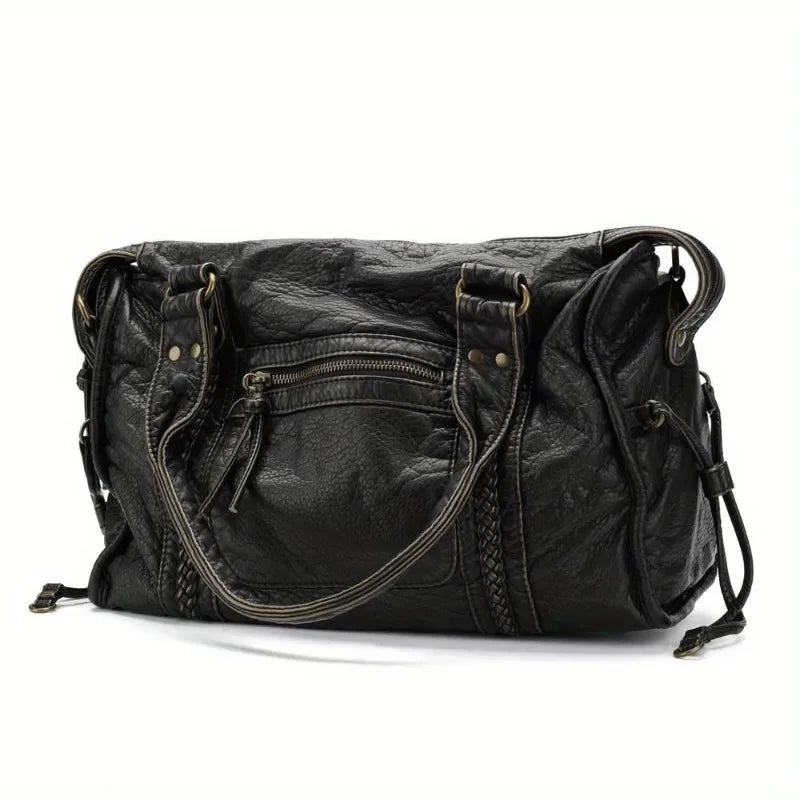 Soft leather retro bag shoulder messenger bag large capacity tote bag Y2K motorcycle bag