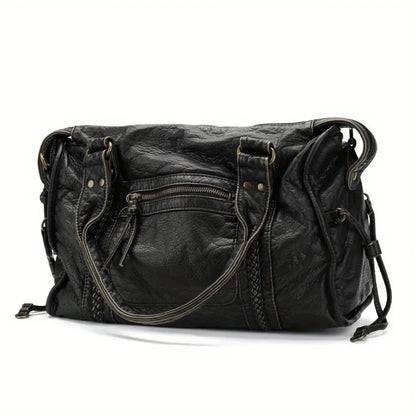 Soft leather retro bag shoulder messenger bag large capacity tote bag Y2K motorcycle bag