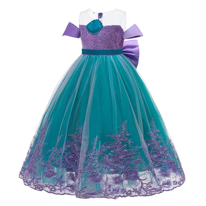 Vestido Ariel Pequena Sereia Princesa Fofa Menina Fantasia Cosplay Infantil Roupa de Festa Aniversário Halloween Vestido de Verão Menina