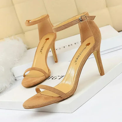 Women Gladiator Stiletto Classic Ankle Strap Holiday Beach Sandals Lady Fashion Suede 8cm 11cm High Heels Sexy Red Brown Sandles