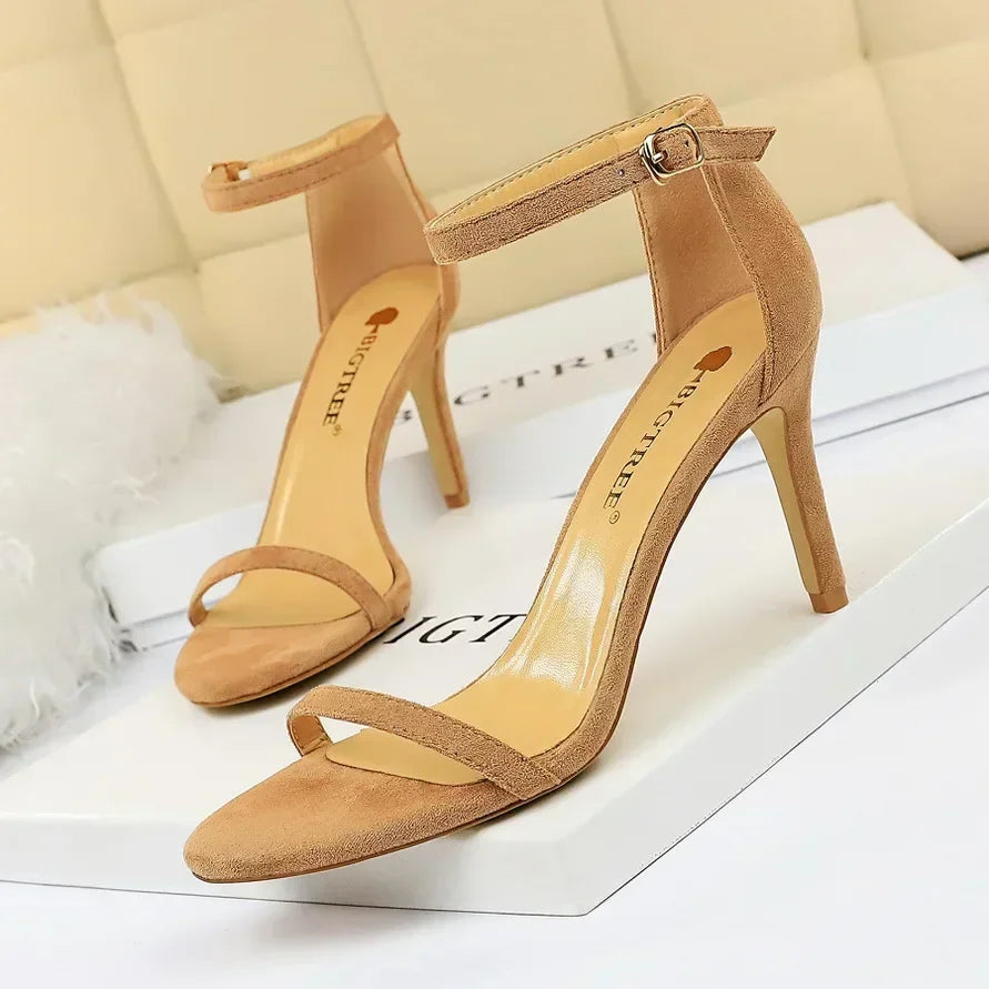 Women Gladiator Stiletto Classic Ankle Strap Holiday Beach Sandals Lady Fashion Suede 8cm 11cm High Heels Sexy Red Brown Sandles