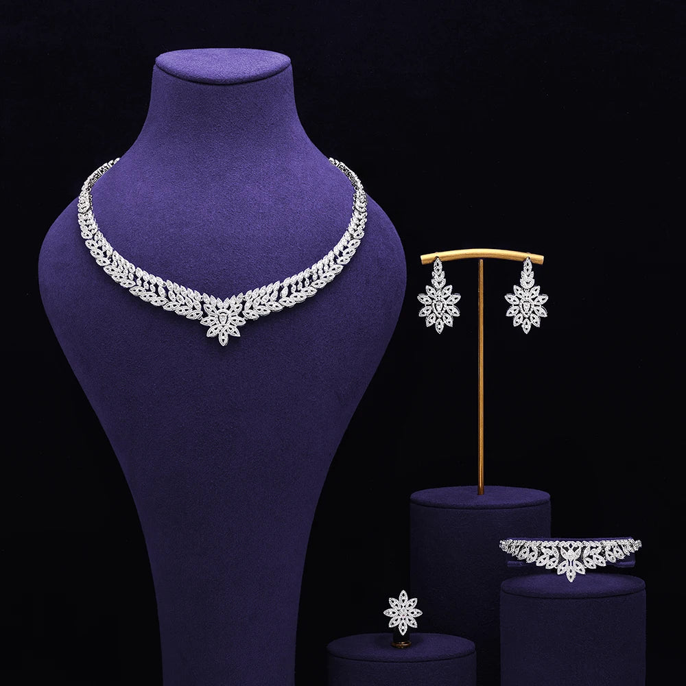 Bridal Zirconia Full Jewelry Set for Ladies Party Luxury Dubai Nigeria CZ Crystal Wedding Necklace Set