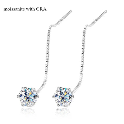 5/6.5mm Tassel Moissanite Drop Earrings Lab Diamond Sparkling Women Wedding Jewelry Pure 925 Silver Plated 18K Earring