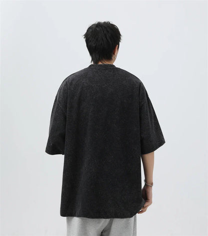 Japanese Korean Style Stir Fried Snowflake Washed T-Shirts Men Women Cotton Heavyweight Summer Hip Hop Streetwears Short Sleeved