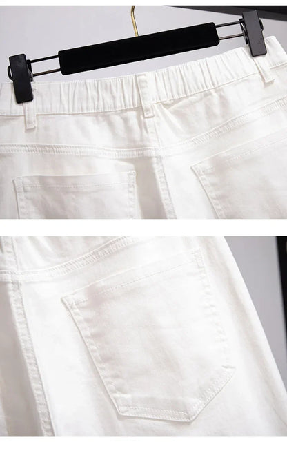 150Kg Plus Size Women's Five-Point Denim Shorts Hip 150 Summer High-Waist Loose Wide Leg Pants Blue Black 5XL 6XL 7XL 8XL 9XL