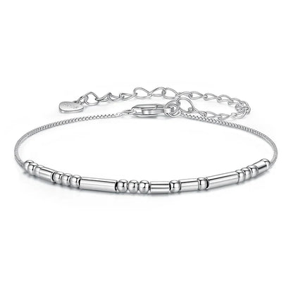 BAMOER 925 Sterling Silver ‘I Love You’ Morse Code Bracelet Vintage Beads Wrist Chain for Women Girls Lightweight Love Gift