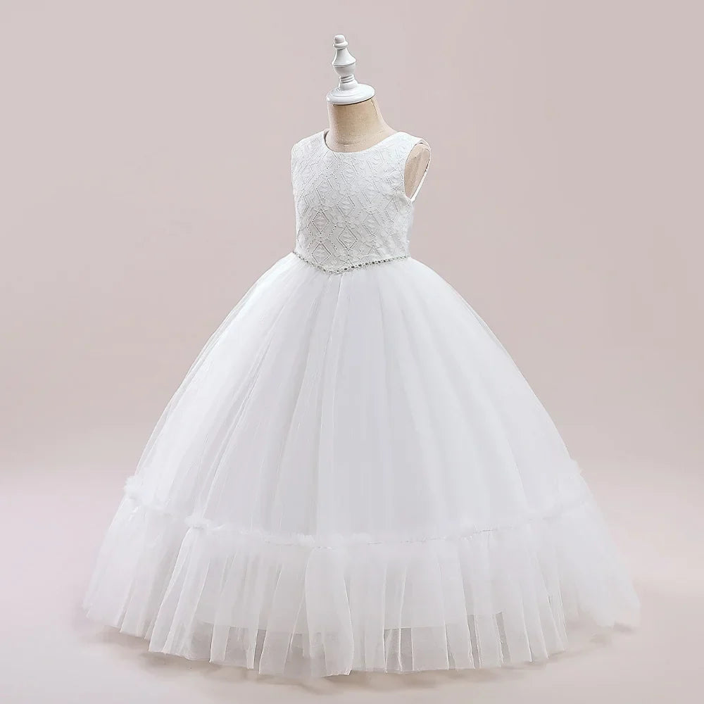 Summer Baptism Wedding Party Girl Flower Dresses Bow Bridesmaids Princess Prom Evening Dress For Girls First Communion Prom Gown