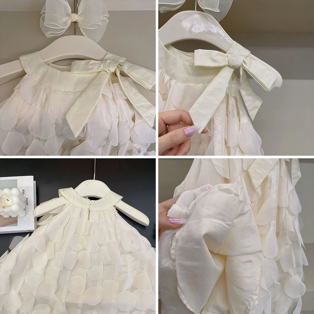 Bear Leader Girls' Dress 2023 Summer New Girls' Bow Fold Sleeveless Tank Top Dress Girls' Princess Dress Kids' Fashion Clothing