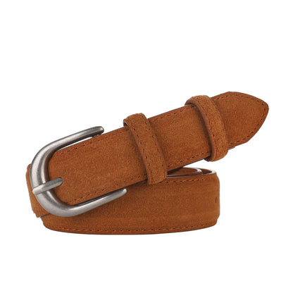 Fashion Suede Cowhide Women‘s Belts Genuine Leather 2.8cm Wide Belt Metal Buckle Women Belt Matched Dress Jeans Skinny Girdle