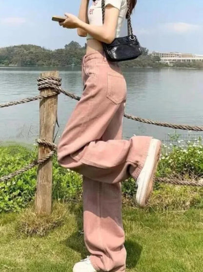 Dirty Pink High Waisted Wide Leg Jeans for Women