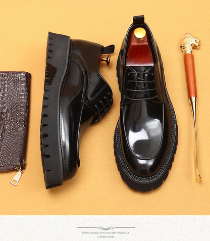 Men Oxford Brogue Genuine Leather Shoes Black Brown Classic Style Platform Lace Up Formal Shoes Wedding Office Dress Shoes Men