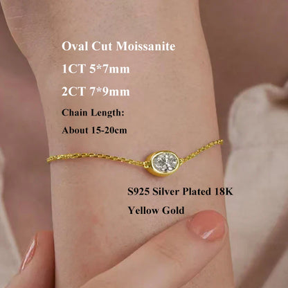1/2CT Bezel Set Pear Oval Cut Moissanite Solitaire Link Bracelet Women S925 Silver Dainty Diamond Bridal Wrist Chain Gift