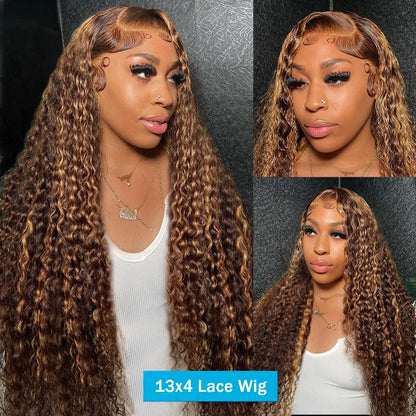 30 32 Inch Highlight Ombre Lace Frontal Wig Curly Human Hair Wigs 4/27 Colored 13x4 13X6 Deep Curly 4x4 5X5 Lace Closure Wigs
