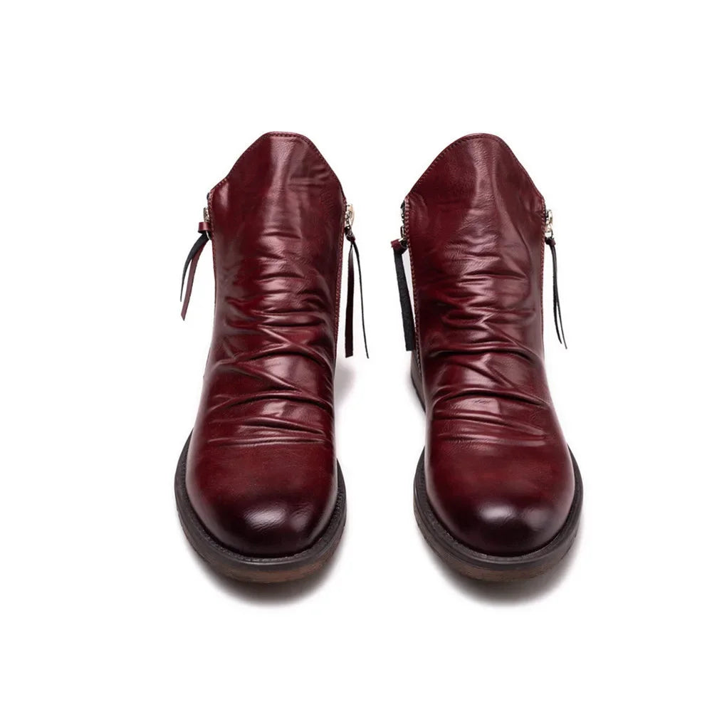 Men's Pu Boots Fashion Chelsea Men's Comfortable High Top Zipper Boots Non-slip Flat  Men's Boots Cowboy
