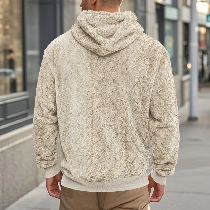 Autumn and winter leisure men's high street jacquard double-sided velvet hooded sports trend pullover sweater jacket