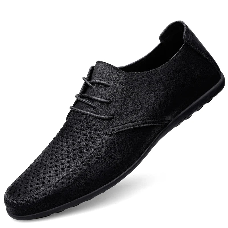 Summer Hollow Out Leather Shoes Men Luxury Italian Men Casual Handmade Moccasins Designer Breathable Boat Shoes