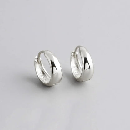 925 Sterling Silver Fine Matte Simple Wide Huggies Gothic Hoop Earrings for Women Unisex Piercing Rock Jewelry Ear Buckle