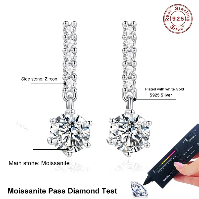 1ct 6.5mm Moissanite  Studs Earrings S925 Sterling Silver with Gold Plated Drop Earrings Wedding Party Fine Jewelry