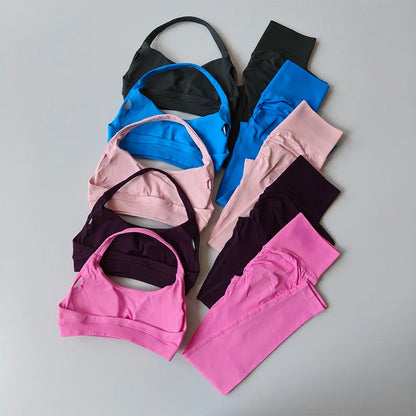 Seamless Hornet Beautiful Back Crop Top Bra High Waist Peach Sports Leggings Suit Yoga Training Running Fitness Gym Women Set