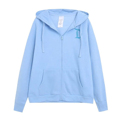 Donald Duck Letter Diamonds Fleece Sweatshirt Jacket Unisex Women Hooded Zip Up Jumper Tops