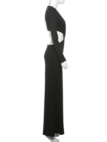 Waistless V-neck Women Maxi Dresses Classic Elegant Lapel Full Sleeve V-neck Sheath Vestidos Female High Street Bodycon