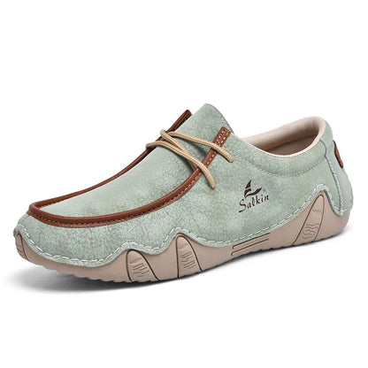 Novos Tênis Masculinos Casuais de Couro Feitos à Mão da Moda 2024 Design Sapatilhas Masculinas Mocassins Respiráveis Cano Baixo Sapatos Flats Dirigir Tamanho Grande