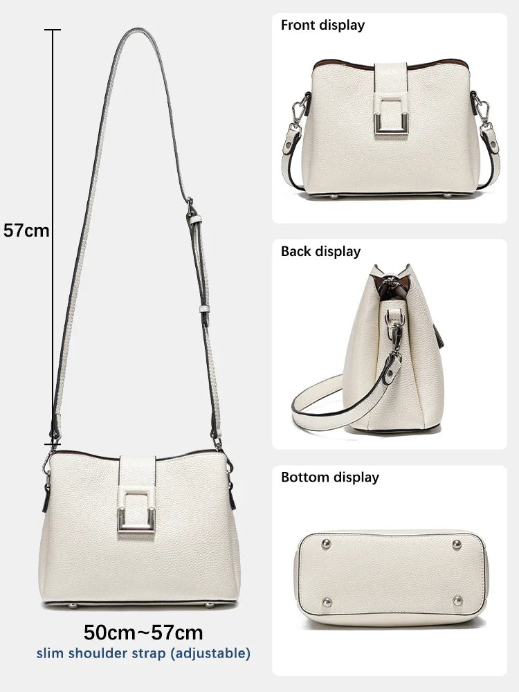 Genuine Leather White Designer Noble Shopper Shoulder Bag Commuter Large Bucket Handbag Women Tote Bucket Cross Body Bag