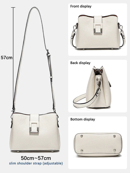 Genuine Leather White Designer Noble Shopper Shoulder Bag Commuter Large Bucket Handbag Women Tote Bucket Cross Body Bag